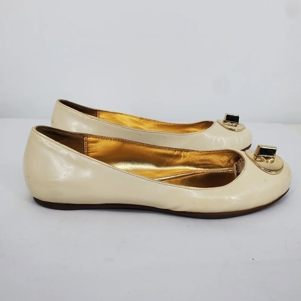 Coach Shoes Women 6B Judyann Patent Leather Flats Q429 White Gold